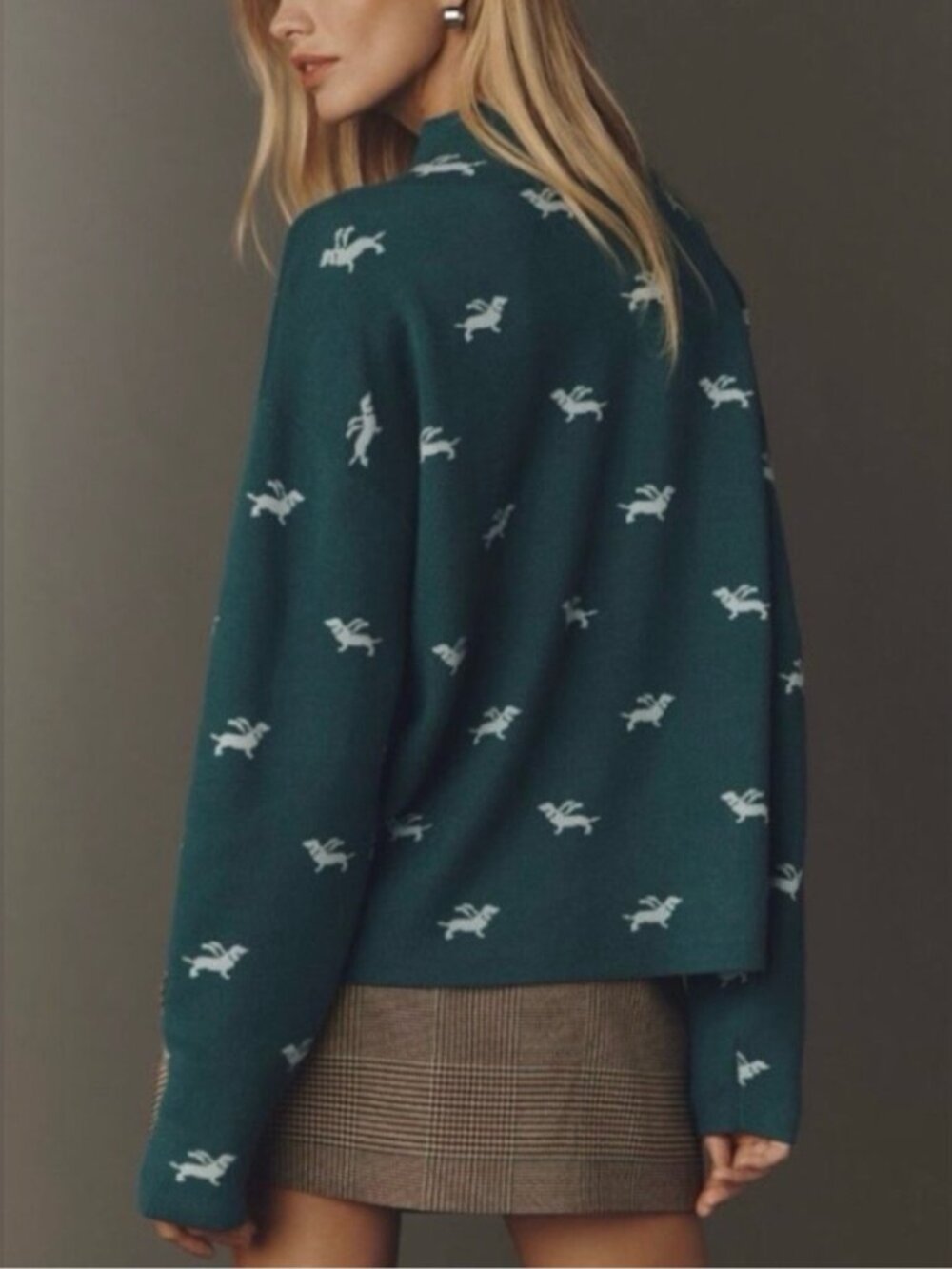 NWT Size XS (P2P 22")-Maeve CARYS Mock Neck Sweater Dachshund Dog Green (US$ 98) - Picture 5 of 16